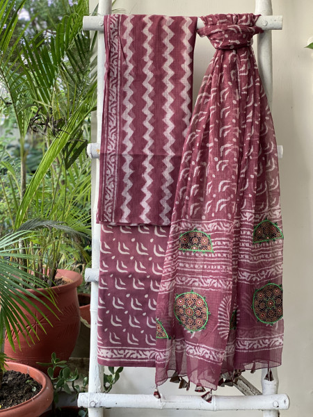 RUBY HAND BLOCK PRINT KOTA  EMBROIDERED DUPATTA SET