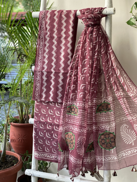RUBY HAND BLOCK PRINT KOTA  EMBROIDERED DUPATTA SET