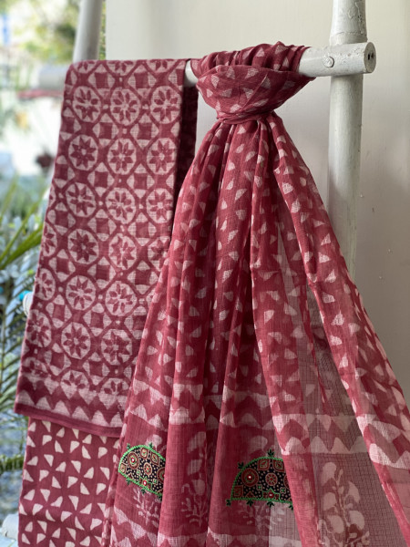 RUBY HAND BLOCK PRINT KOTA  EMBROIDERED DUPATTA SET