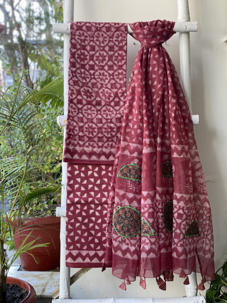 RUBY HAND BLOCK PRINT KOTA  EMBROIDERED DUPATTA SET