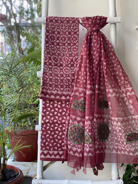 RUBY HAND BLOCK PRINT KOTA  EMBROIDERED DUPATTA SET
