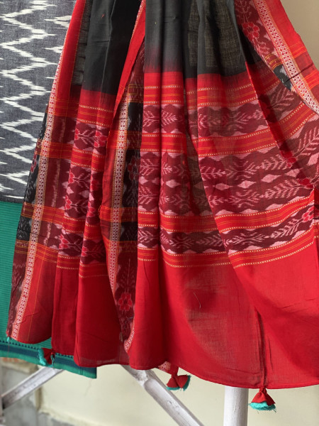 GREY & BLACK-RED COTTON IKKAT DUPATTA SET