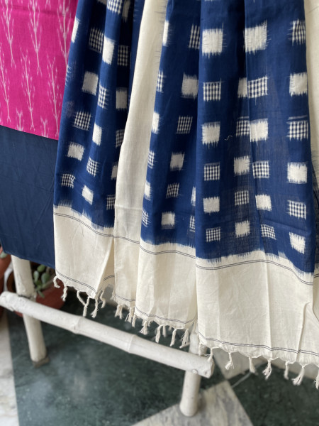 PINK & BLUE COTTON IKKAT DUPATTA SET