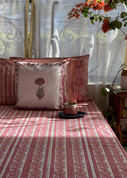 PINK COTTON HAND BLOCK PRINT KING BEDSHEET