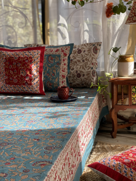 BLUE COTTON HAND BLOCK PRINT KING BEDSHEET