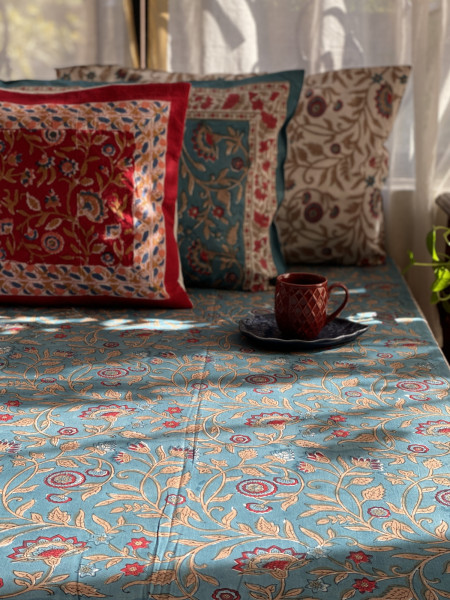 BLUE COTTON HAND BLOCK PRINT KING BEDSHEET