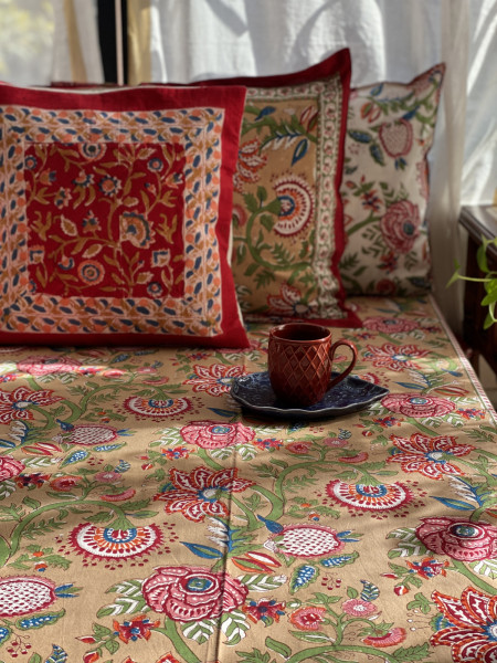 MUSTARD COTTON HAND BLOCK PRINT KING BEDSHEET