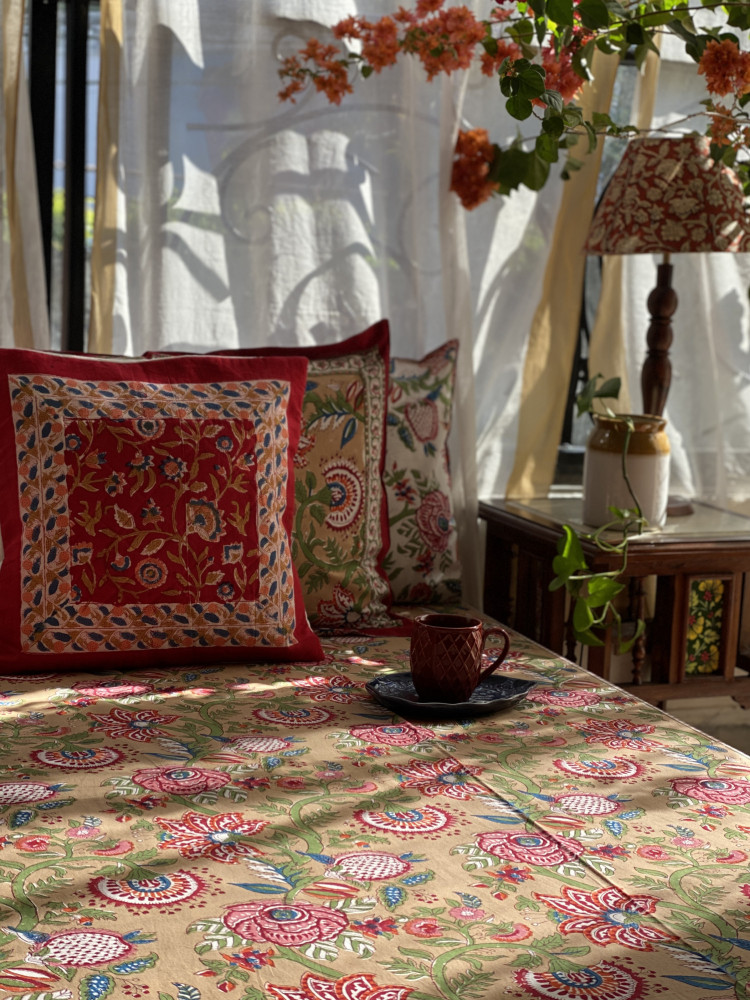 Image of MUSTARD COTTON HAND BLOCK PRINT KING BEDSHEET