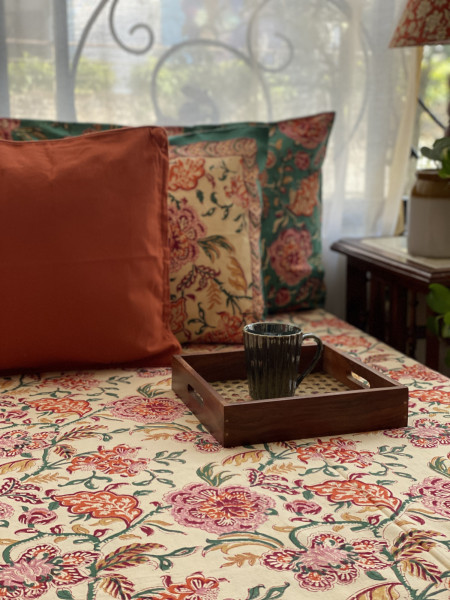 MULTI COLOUR COTTON HAND BLOCK PRINT KING BEDSHEET