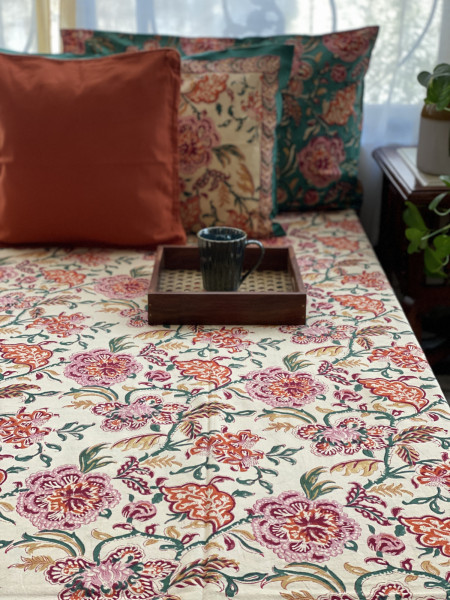 MULTI COLOUR COTTON HAND BLOCK PRINT KING BEDSHEET