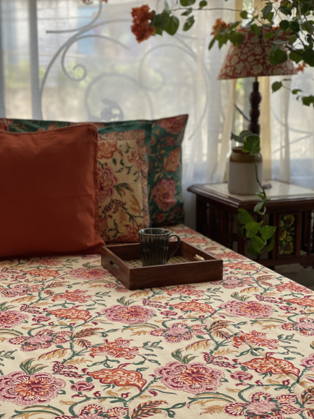 MULTI COLOUR COTTON HAND BLOCK PRINT KING BEDSHEET