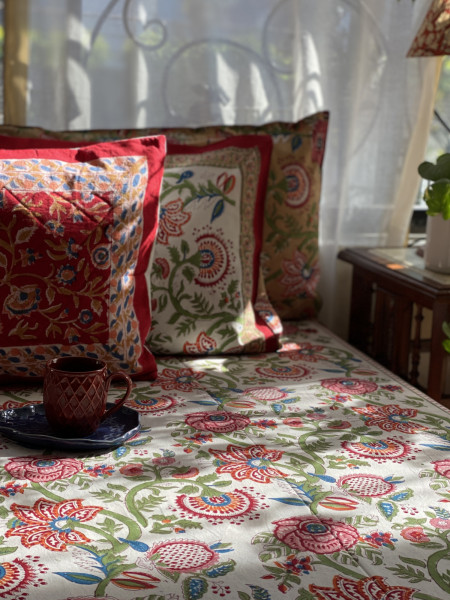 MULTI COLOUR COTTON HAND BLOCK PRINT KING BEDSHEET