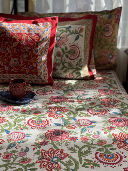 MULTI COLOUR COTTON HAND BLOCK PRINT KING BEDSHEET