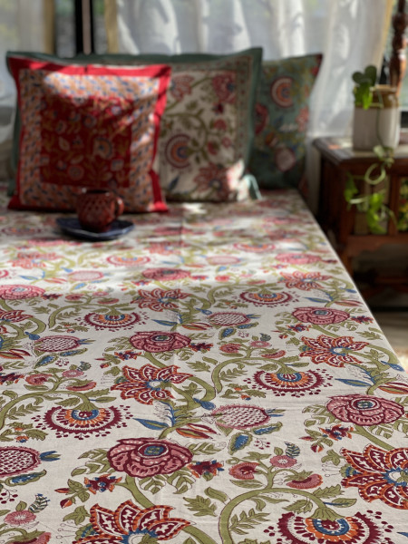 MULTI COLOUR COTTON HAND BLOCK PRINT KING BEDSHEET