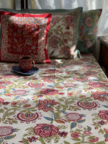 MULTI COLOUR COTTON HAND BLOCK PRINT KING BEDSHEET