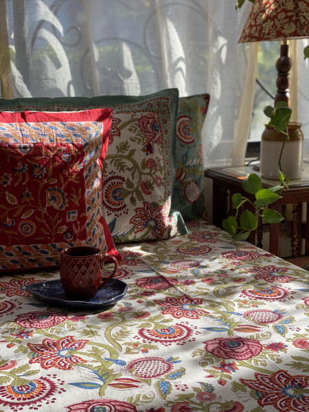 MULTI COLOUR COTTON HAND BLOCK PRINT KING BEDSHEET