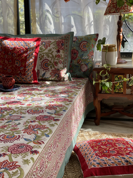 MULTI COLOUR COTTON HAND BLOCK PRINT KING BEDSHEET