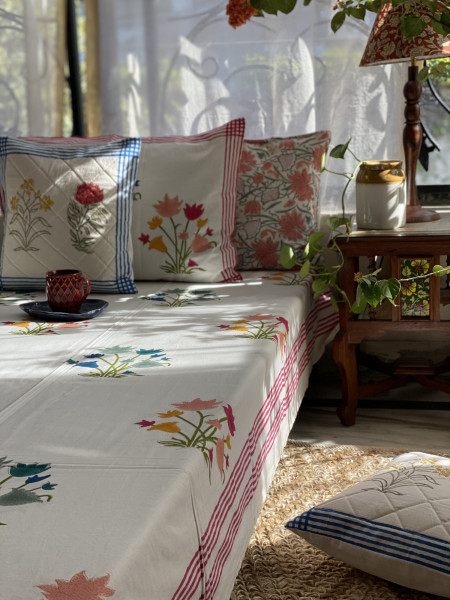 OFF WHITE COTTON HAND BLOCK PRINT KING BEDSHEET