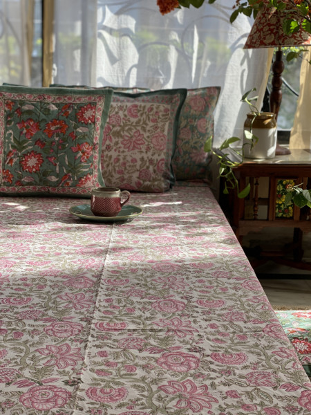 OFF WHITE COTTON HAND BLOCK PRINT KING BEDSHEET