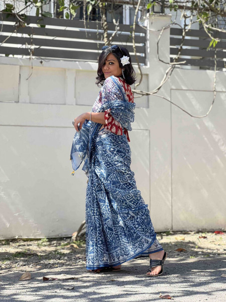 INDIGO HAND BLOCK PRINT COTTON KOTA SARI