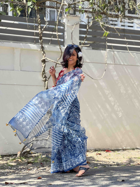 INDIGO HAND BLOCK PRINT COTTON KOTA SARI