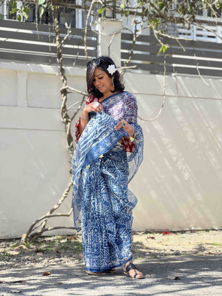 INDIGO HAND BLOCK PRINT COTTON KOTA SARI