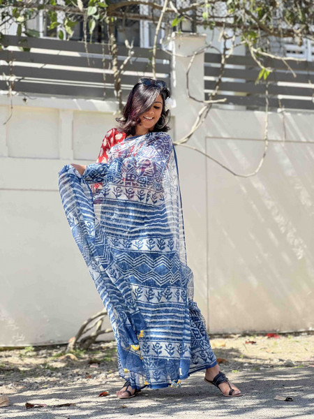 INDIGO HAND BLOCK PRINT COTTON KOTA SARI