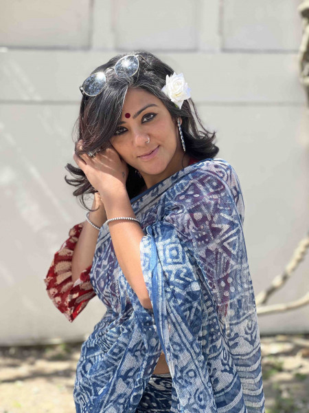 INDIGO HAND BLOCK PRINT COTTON KOTA SARI