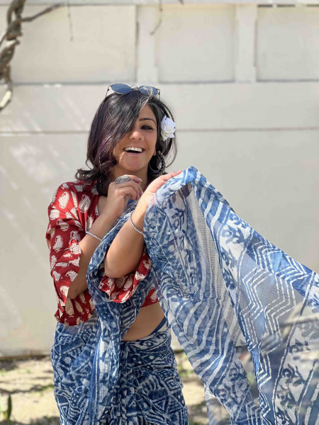 INDIGO HAND BLOCK PRINT COTTON KOTA SARI