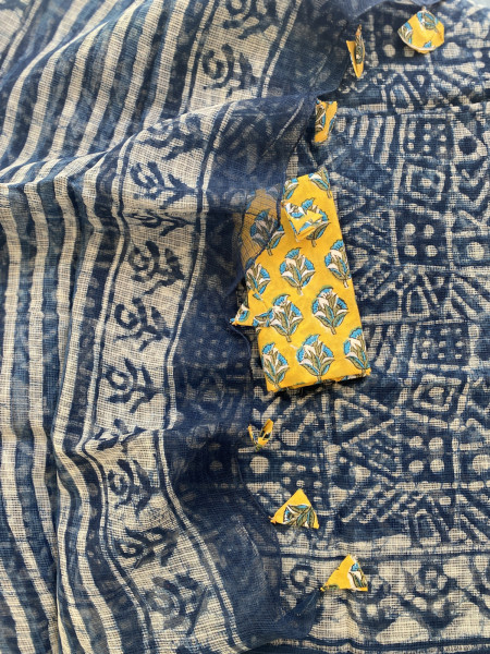 INDIGO HAND BLOCK PRINT COTTON KOTA SARI