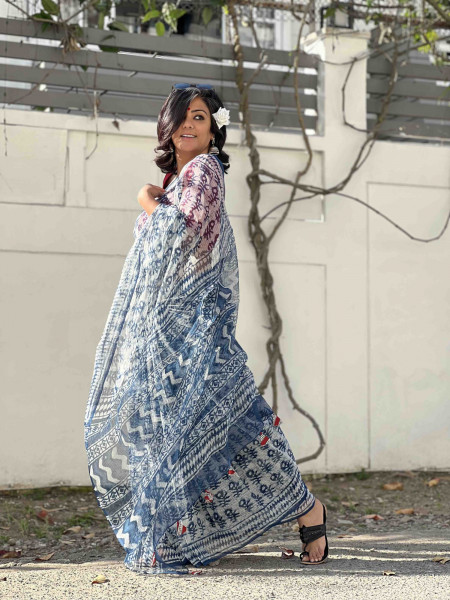 INDIGO HAND BLOCK PRINT COTTON KOTA SARI