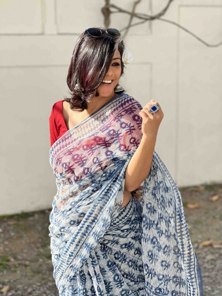 INDIGO HAND BLOCK PRINT COTTON KOTA SARI