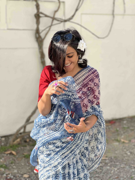 INDIGO HAND BLOCK PRINT COTTON KOTA SARI