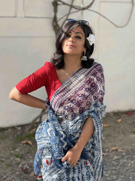INDIGO HAND BLOCK PRINT COTTON KOTA SARI