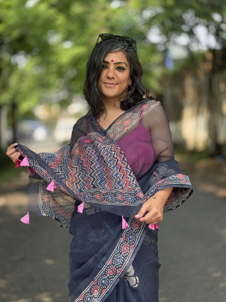 BLACK HAND BLOCK PRINT COTTON KOTA SARI