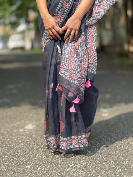 BLACK HAND BLOCK PRINT COTTON KOTA SARI