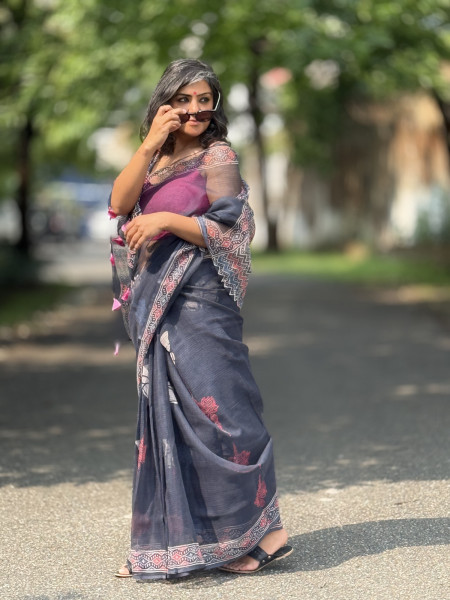 BLACK HAND BLOCK PRINT COTTON KOTA SARI