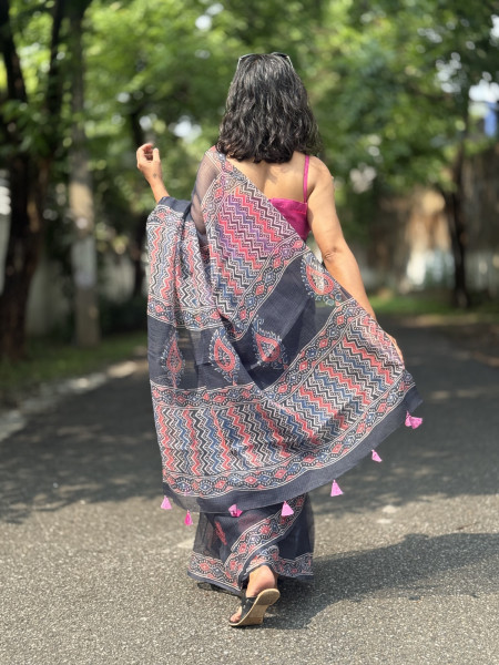 BLACK HAND BLOCK PRINT COTTON KOTA SARI