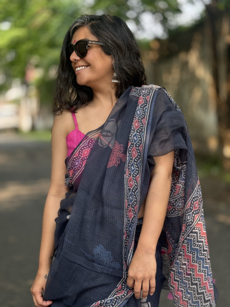 BLACK HAND BLOCK PRINT COTTON KOTA SARI