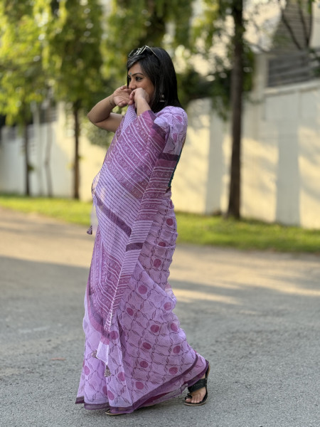 MAUVE HAND BLOCK PRINT COTTON KOTA SARI