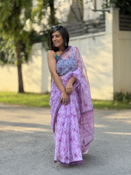 MAUVE HAND BLOCK PRINT COTTON KOTA SARI