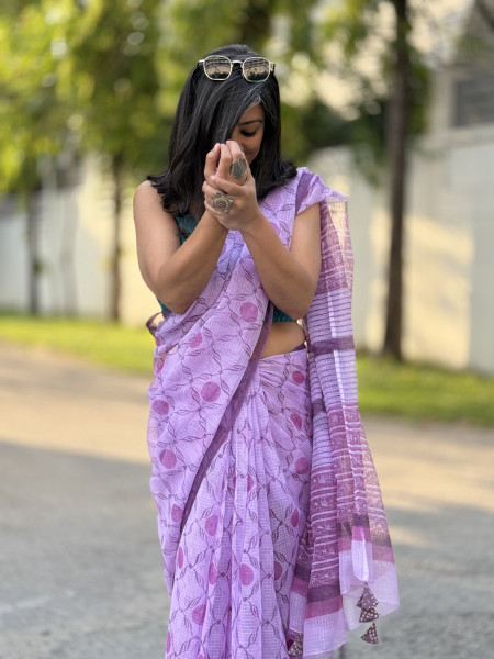 MAUVE HAND BLOCK PRINT COTTON KOTA SARI