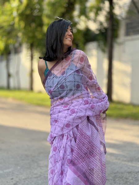 MAUVE HAND BLOCK PRINT COTTON KOTA SARI