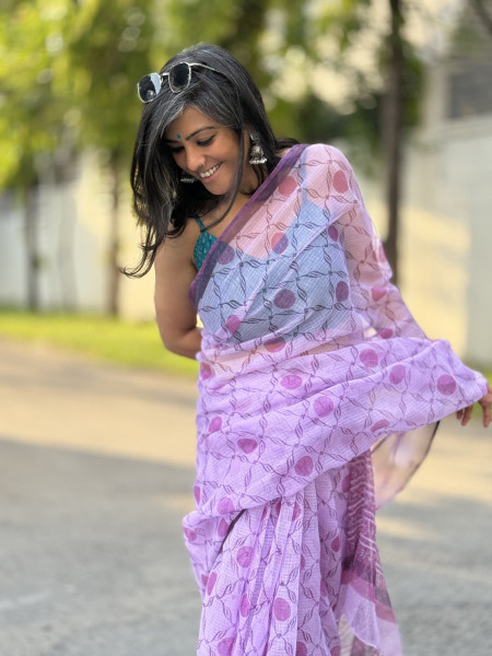 MAUVE HAND BLOCK PRINT COTTON KOTA SARI