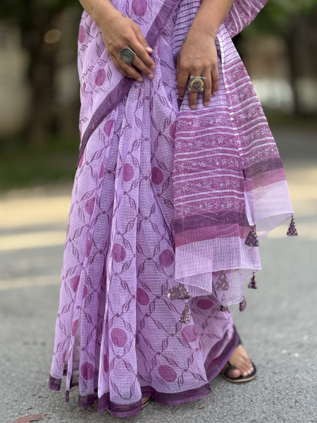 MAUVE HAND BLOCK PRINT COTTON KOTA SARI