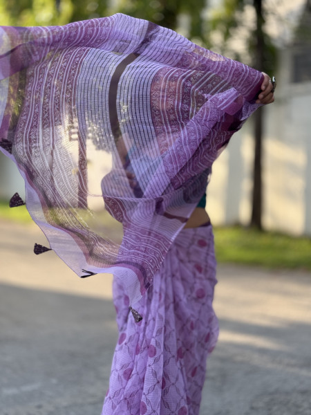 MAUVE HAND BLOCK PRINT COTTON KOTA SARI