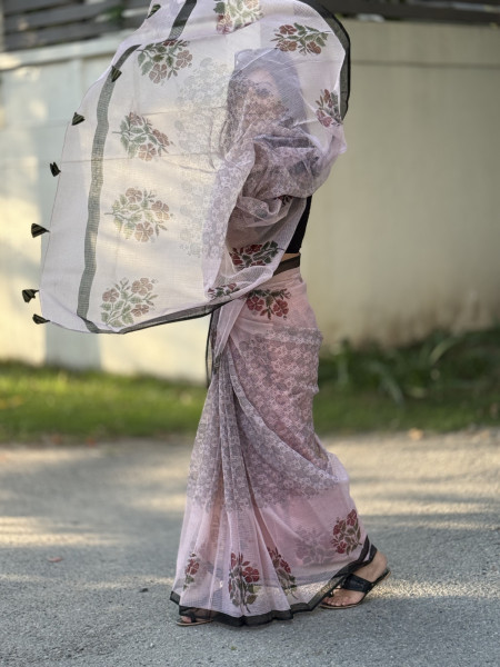 POWDER PINK HAND BLOCK PRINT COTTON KOTA SARI