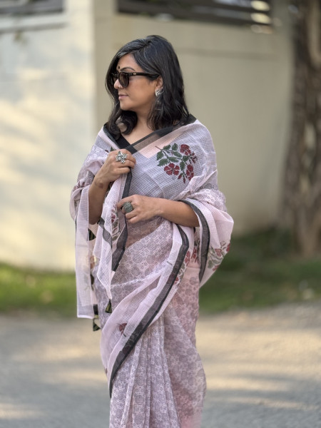 POWDER PINK HAND BLOCK PRINT COTTON KOTA SARI