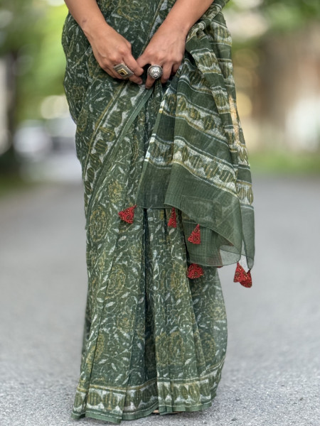 GREEN HAND BLOCK PRINT COTTON KOTA SARI