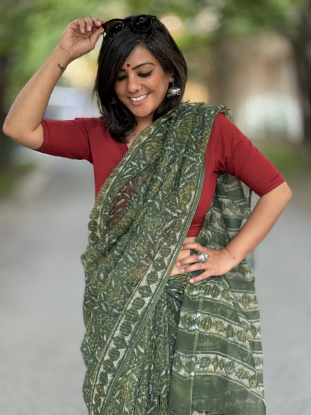 GREEN HAND BLOCK PRINT COTTON KOTA SARI